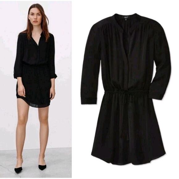 Aritzia Babaton Bennett Silk Dress Tie Waist Solid Black Size S - Picture 1 of 10